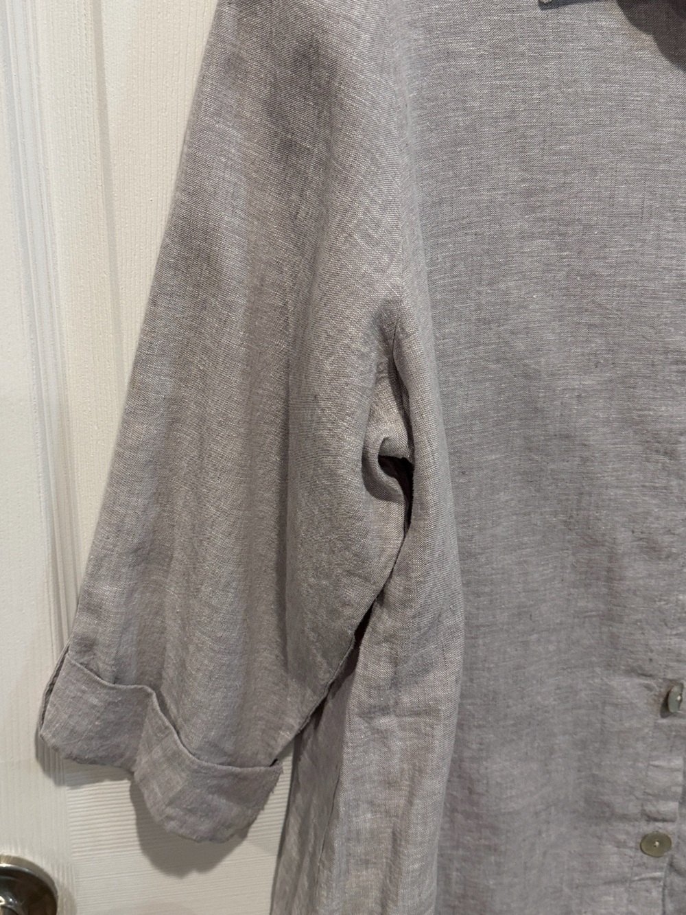 Habitat women’s light gray linen cotton 3/4 cuff sleeve top large - Picture 4 of 7